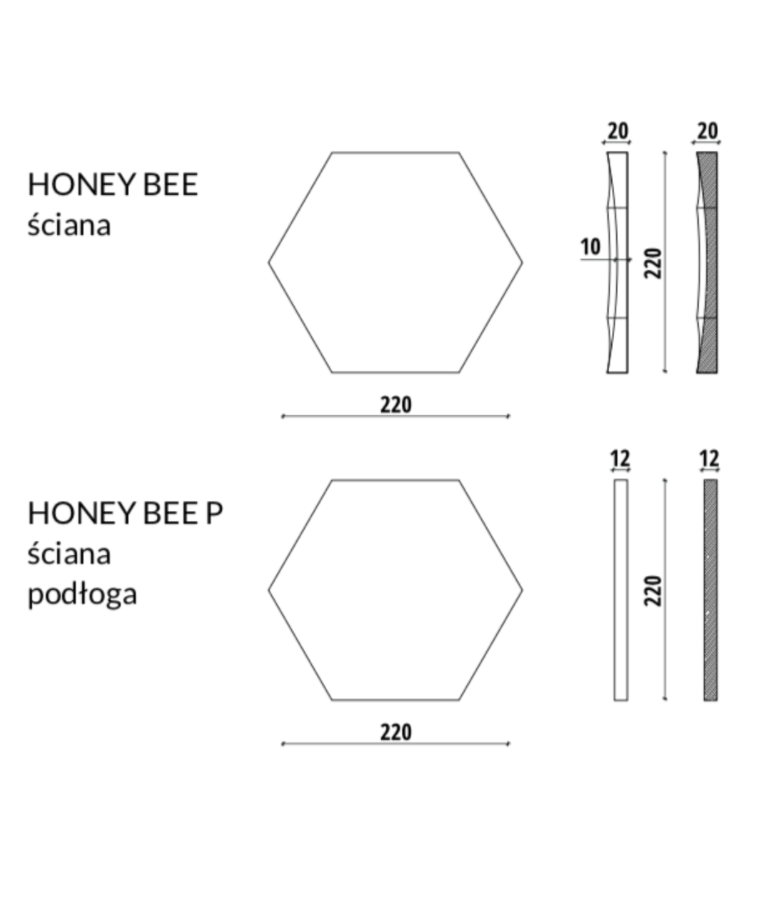 HONEY BEE - linia TEKT Concrete - MILKE - wymiary