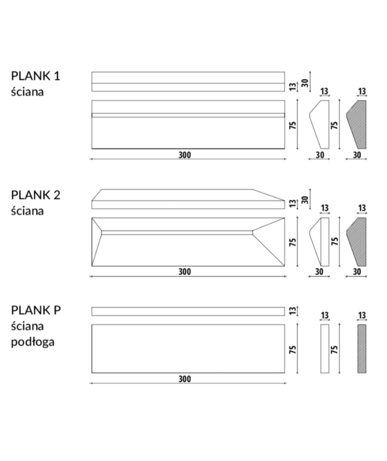 PLANK - linia TEKT Concrete - MILKE - wymiary