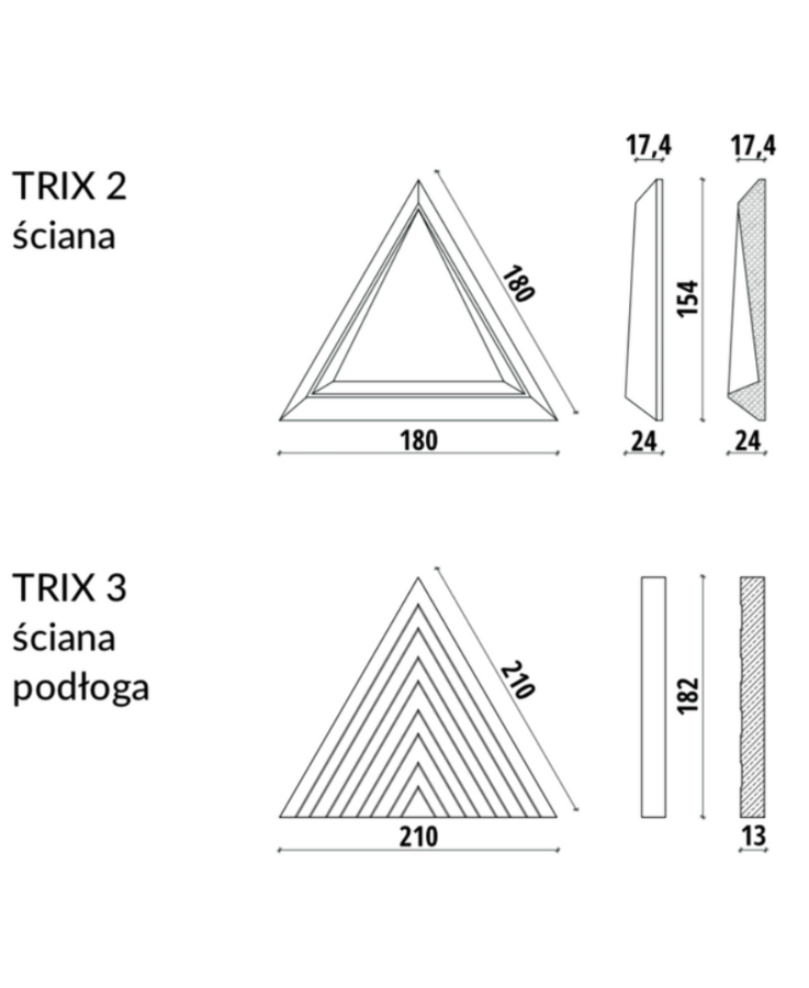 TRIX - linia TEKT Concrete - MILKE - wymiary